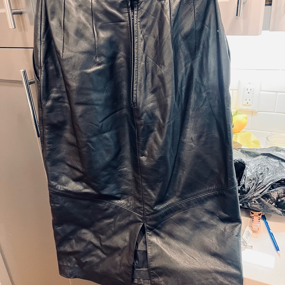 Black leather long skirt